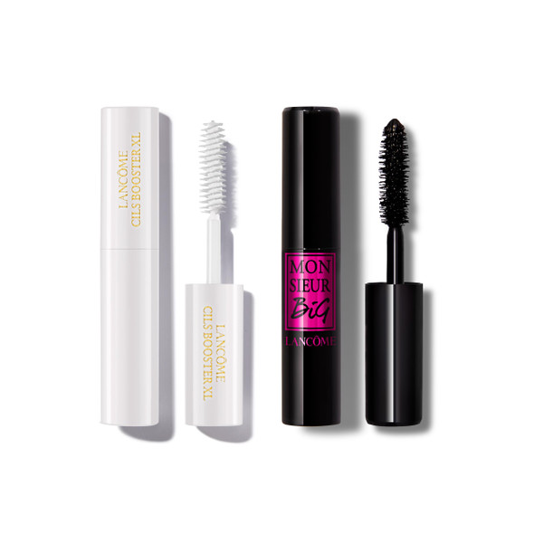 Lanc Me Lancome Cils Booster Xl Mascara Primer and Monsieur Big Volumizing Black Mascara Duo Voluminizing and Priming Travel Size Makeup Set For Instant False Lash Look and Big Volume