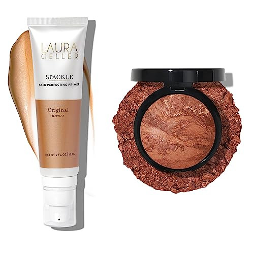 Laura Geller York Instant Vacation 2Pc Baked BronzeNBrighten Powder Deep + Spackle Skin Perfecting Makeup Primer