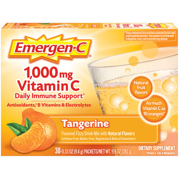 Emergen-C Vitamin C Tangerine Flavored Drink Mix 30 Packets, 0.33 oz (Pack of 2)