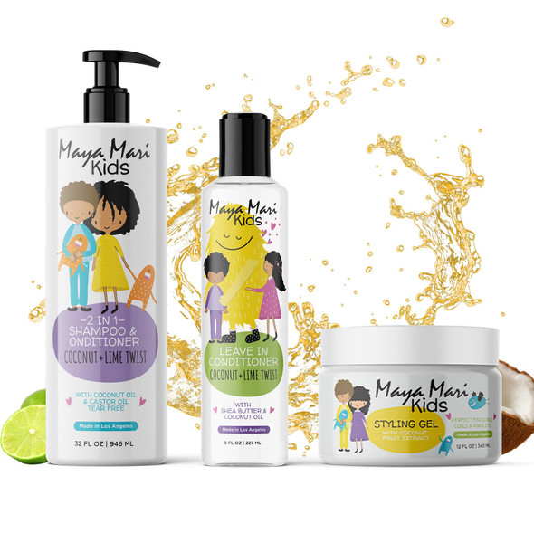 Maya Mari Kids Curly Hair Set For Coilies Curlies And Frizz Control: 2In1 Shampoo LeaveIn Conditioner And Hair Gel Perfect For Your Little One'S Curly And Wavy Hair