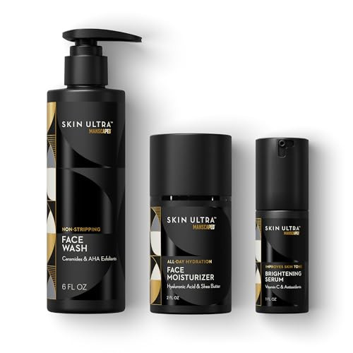 Manscapeda Skin Ultraa" Daily Regimen Men'S Skincare Routine Essentials With Face Wash Face Moisturizer and Brightening Serum Formulated With A Ceramide Complex For Cleansing Exfoliating and Hydration