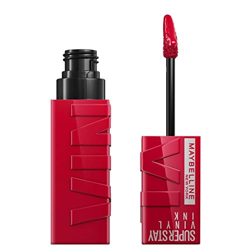 Maybelline Super Stay Vinyl Ink Longwear NoBudge Liquid Lipcolor Makeup Bundle With Royal Deep Wine Red And Wicked Cool Red 0.14 Fl Oz Lipsticks 0.14 Fl Oz