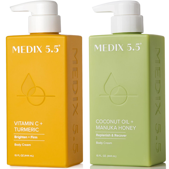 Medix 5.5 Brightening Vitamin C Cream + Coconut Oil Moisturizer Skin Care Set Body Cream and Face Lotion Bundle Firming Body Lotion Set For Women Crepey Skin Treatment Wrinkles Cellulite 2Pc