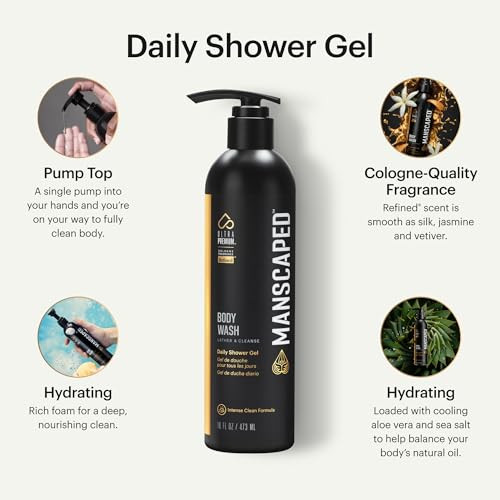 Manscapeda Refineda Body Wash and 2 In 1 Shampoo and Conditioner Luxurious Clean Shower Gel For Hydrating Skin Infused With Aloe Vera and Sea Salt and Shampoo Infused With Coconut Water For Nourishing Hair