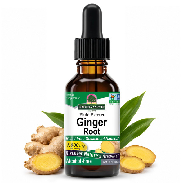 Natures Answer Ginger Root 1000 Mg Alcohol Extract Supports Stomach Function Vegan Vegetarian NonGmo Gluten 1 Oz