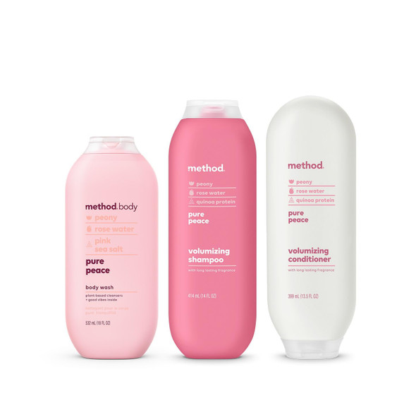 Method Hair And Body Variety Pack Pure Peace Shampoo Conditioner 13.5 Oz Body Wash 18 Oz 14 Oz