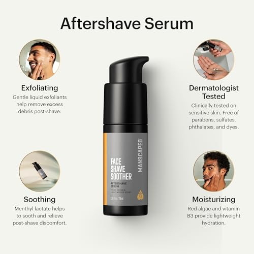 Manscapeda Face Shave Soother Men'S Aftershave Serum Infused With Red Algae Menthyl Lactate and Vitamin B3 For Cooling Soothing and Hydration Vegan ParabenFree 28Ml
