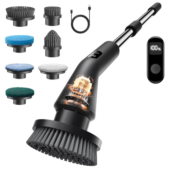 Leebein Electric Spin Scrubber Cordless Bathroom Cleaning Brush With 7 Brush Heads Ipx7 Waterproof 2 Speed Settings Extendable Handle