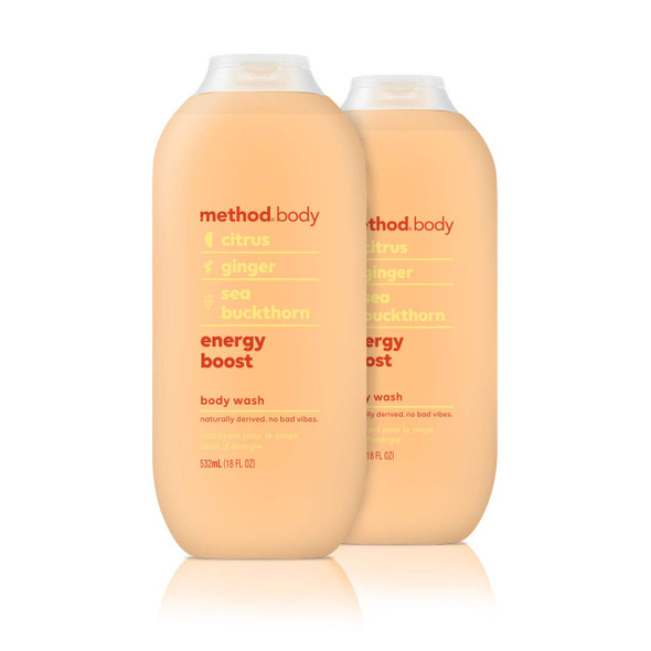 Method Body Wash PlantBased Body Cleanser And Moisturizing Body Wash Energy Boost 18 Fluid Ounce Pack Of 2