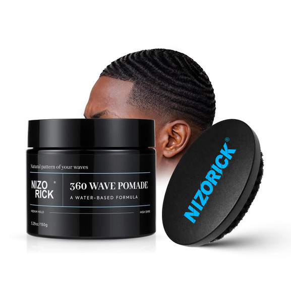 Nizorick Men'S 360 Wave Pomade With Wave Brush WaterBased Styling Grease For Hair NonGreasy Strong Hold For Layered Waves150G / 5.29Oz Hair Waver Kit