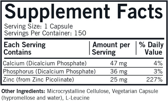 Kirkman  Zinc Picolinate 25 mg - Hypoallergenic  150 Vegetarian Capsules  Gluten Free  Casein Free  Minerals