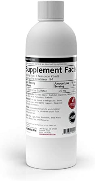 Kirkman  Zinc Liquid - New Formulation  16 oz  Flavored with Natural Raspberry  Free of Common Allergens