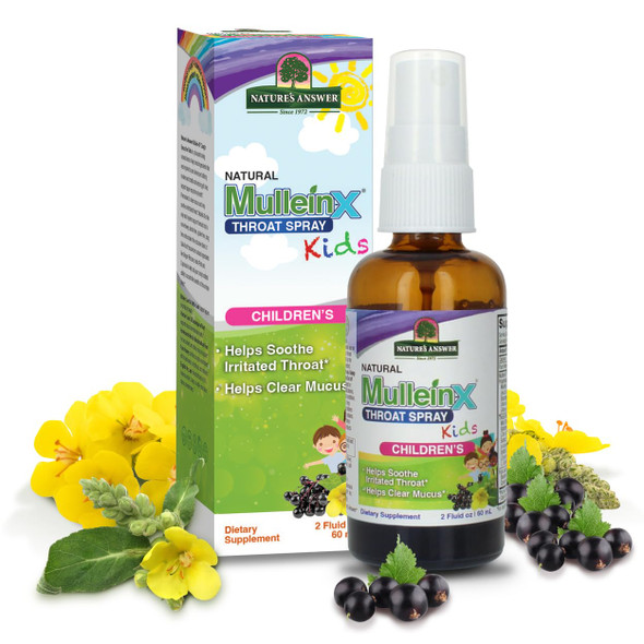 Nature'S Answer Mullein X Kids Throat Spray Gluten Vegetarian Alcohol Non Gmo Clears Mucus Soothes Irritated Throat Made In Usa Support For Children Toddlers Travel Size 2Oz