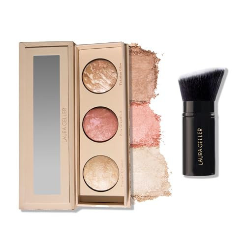 Laura Geller York Geller'S Greatest LiftNGlow Palette Tahitian Glow Pink Grapefruit Toasted Coconut + Retractable Angled Kabuki Brush