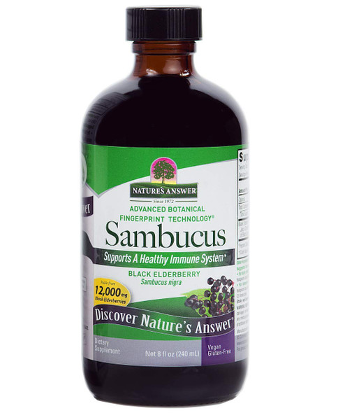 Nature'S Answer Sambucus Black Elder Berry Extract Syrup In Plastic Bottle AlcoholFree 8Fluid Ounces Daily Immune Support Packed With Antioxidants Family Friendly Flue Season Defender
