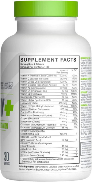 MusclePharm Essentials Multi-V+ Tablets, High Performance Multivitamin, 30 Servings