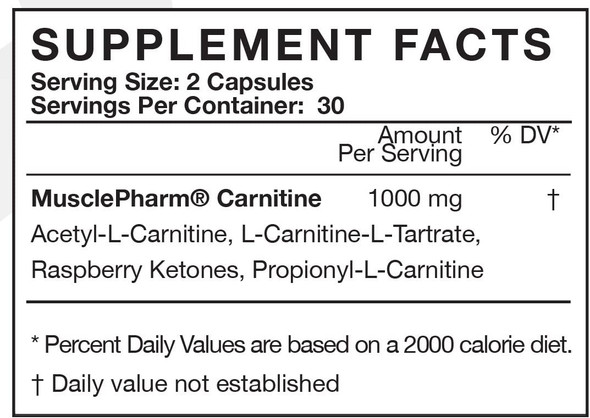 MusclePharm Essentials Carnitine Capsules, 1000mg Carnitine Blend, 30 Servings