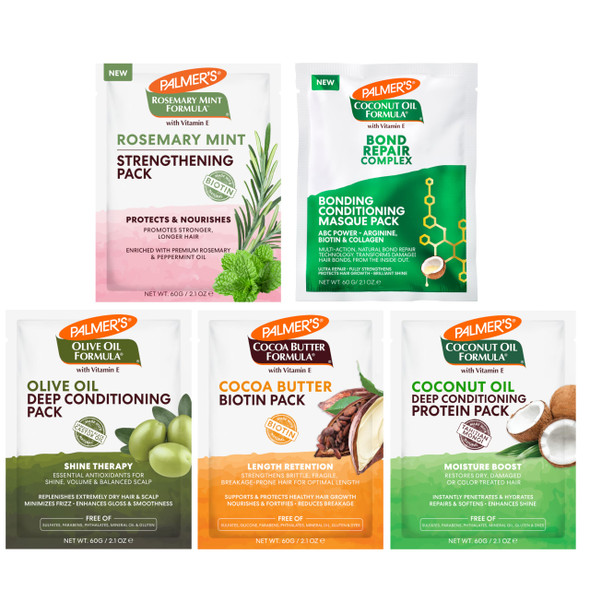 Palmer'S Hair Care Packettes Variety Pack Of 5 Length Retention Biotin Shine Therapy Deep Conditioner Amino Bonding Complex Conditioning Masque Moisture Boost Protein and Strengthening Pack