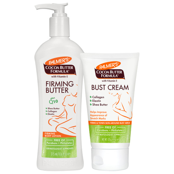 Palmer'S Postpartum Skin Care Bundle Cocoa Butter Set Includes Firming Butter Body Lotion 10.6 Fl. Oz. And Bust Cream. Pregnancy Essentials With Shea Butter Elastin Vitamin E and Co Q10 4.4 Oz