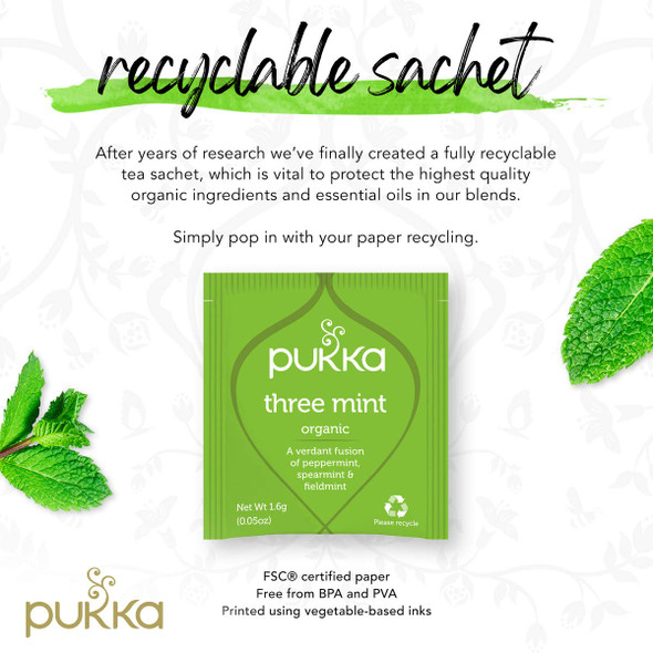 Pukka Organic Tea Bags, Three Mint Herbal Tea, Perfect for Cooling Refresh, 20 Count (Pack of 3) 60 Tea Bags