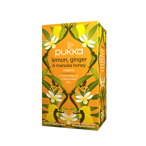 Pukka Herbs | Lemon, Ginger and Manuka Honey Organic Herbal Tea | with Turmeric | 3 packs | 60 Sachets 20 Count