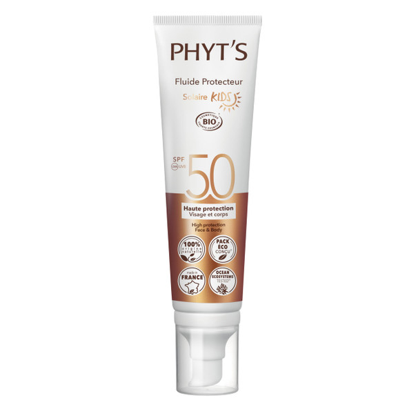 Phyts Sun Protective Fluid Kids Spf 50 Organic FragranceFree Mineral Face Sunscreen NonSticky Sunscreen With Zinc Oxide 3.3 Oz