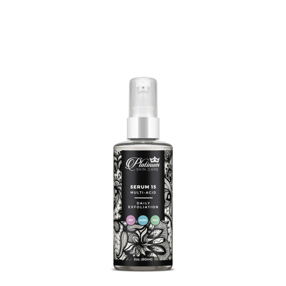 Platinum Skin Care 15% Glycolic Mandelic Phytic Ascorbic and Hyaluronic Serum 2Oz.