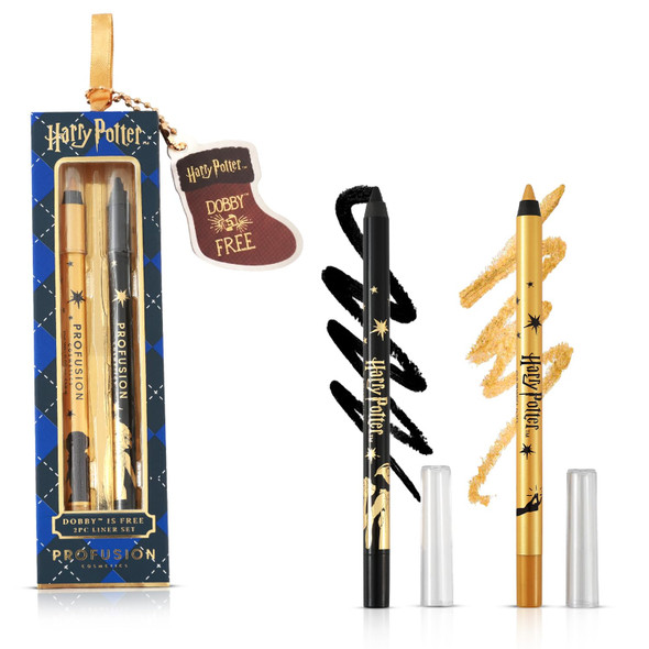Profusion Cosmetics Harry Potter Holiday 2 Pc Eyeliner Pencil Set Black Gold Eye Liner With Matte and Shimmer Finish Waterproof LongWear Vegan and CrueltyFree Makeup Kit