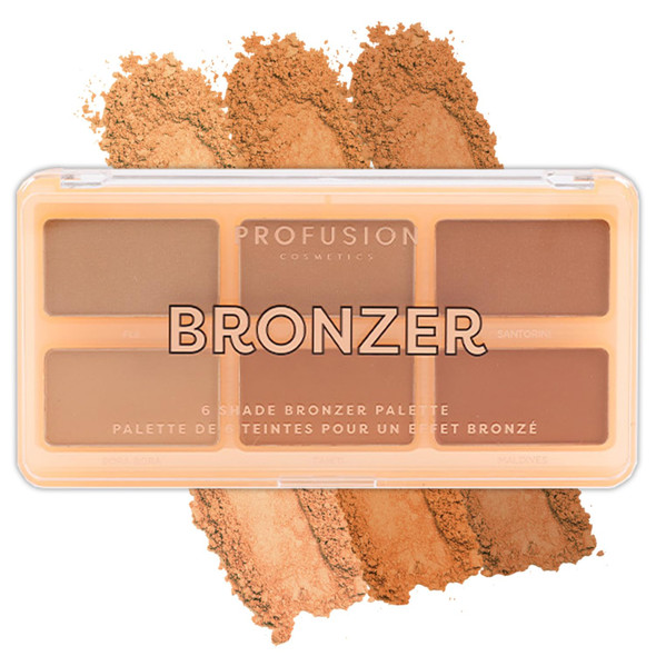Profusion Cosmetics 6 Shades Bronzer Palette Matte and Shimmer Finishes For Natural Definition Buildable and Blendable Powder For Face Sculpting With LongWearing Makeup Coverage