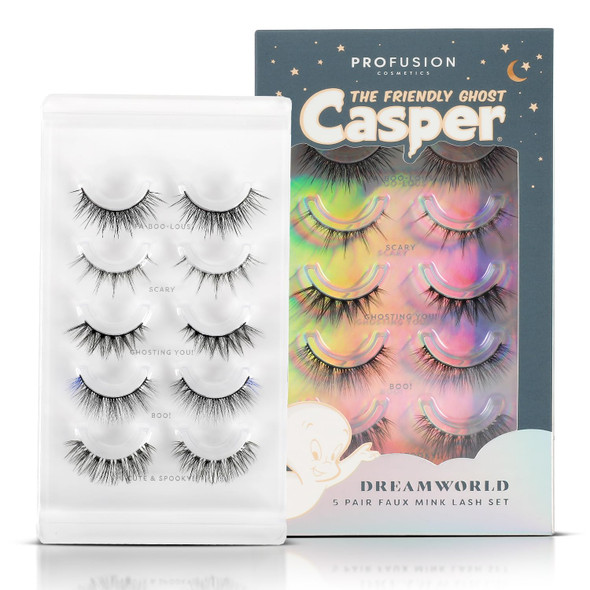 Profusion Cosmetics Casper The Friendly Ghost 5 Pair Faux Mink Lash Set For Effortless Elegance And Lightweight Design Flexible Lash Band With Soft And Comfortable Feathery For Any Eye Shape