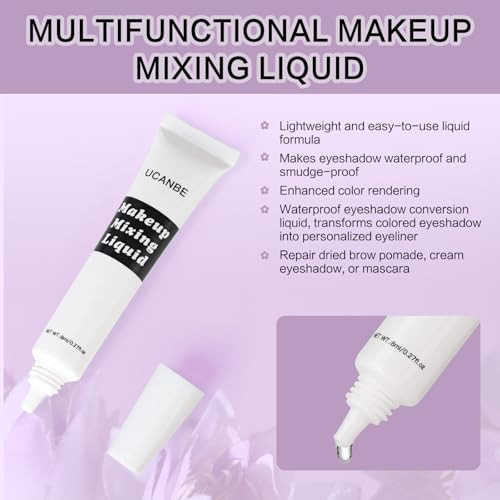 Ucanbe Makeup Mixing Liquid MultiUse Makeup Transformer Custom Durability Eyeshadow Waterproof Eyeliner Shimmer Powder Pigment Enhancer Clear 0.27 Fl Oz