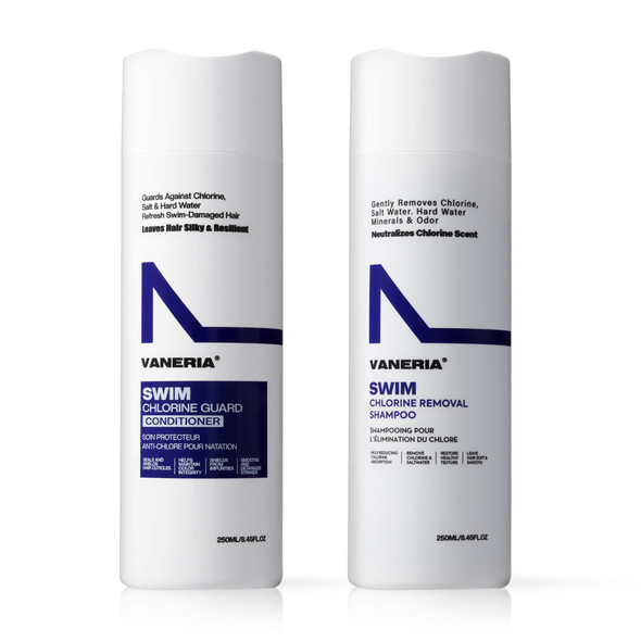 Vaneria Swim Shampoo and Conditioner Set Chlorine Removal and Moisturizing Swim Hair Care For Swimmers Helps Remove Chlorine Hard Water Minerals and Salt Water Buildup Softens