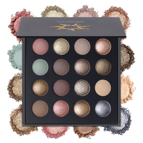 Ucanbe Baked Eyeshadow Makeup Palette With Gems 16 Colors Nude Eye Shadow With Matte Glitter Metallic Shimmer Highly Pigmented Long Lasting Make Up Pallet