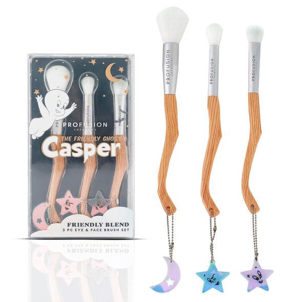 Profusion Cosmetics Casper Friendly Ghost Blend 3 Piece Eye And Face Brush Set Features MultiFace Crease and Shading Brushes For Seamless Blending Sturdy Wood Handle With Vegan Bristles