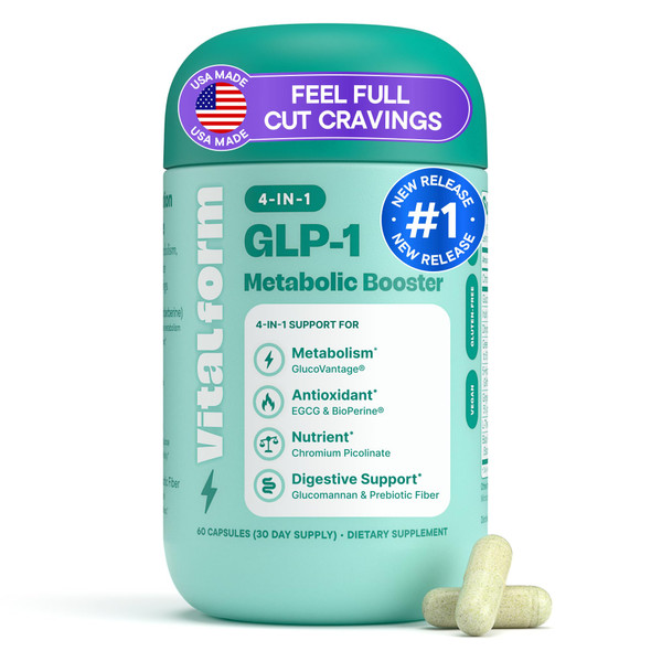 Vitalform Glp1 Metabolic Support Supplement " 4In1 Formula For Appetite Control Cravings Digestion Energy and Weight Management " With Glucovantagea Berberine Inulin and Egcg " Vegan Capsules