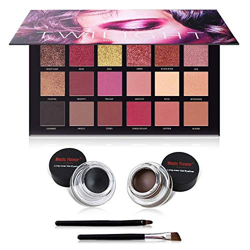 Ucanbe 18 Color Eyeshadow Palette + 2 In 1 Black And Brown Gel Eyeliner Makeup SetMatte Shimmer Metallic Glitter Eye Shadow Liner Cosmetics Kit