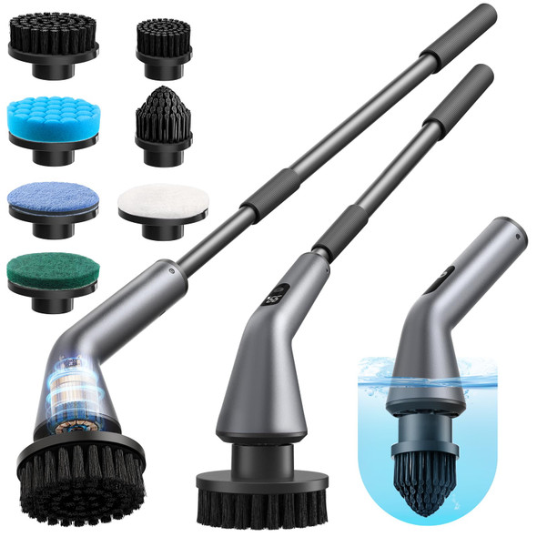 Vicnova Electric Spin Scrubber Ipx7 Waterproof 2Speed Extendable Long Handle Cordless Cleaning Brush With 7 Brush Heads For Bathroom Shower Bathtub Tub Tile Floor Car