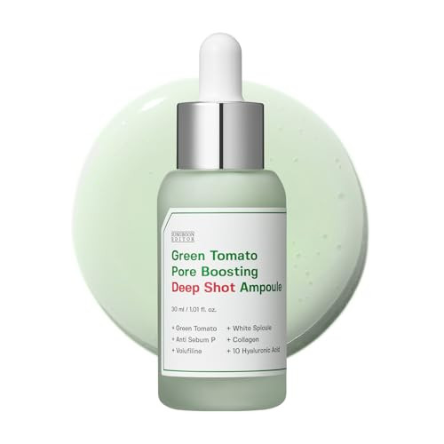 Sungboon Editor Green Tomato Volufiline Pore Boosting Deep Shot Ampoule Pore Minimizing and Skin Tightening Serum With Collagen and Hyaluronic Acid Korean Skincare 1.01 Fl Oz