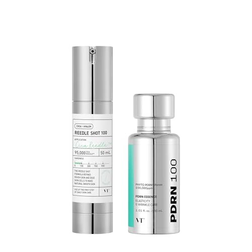 Vt Cosmetics Reedle Shot 100 and Pdrn Essence Set Microneedling Serum And Glow Serum Duo For Skin Korean Skincare