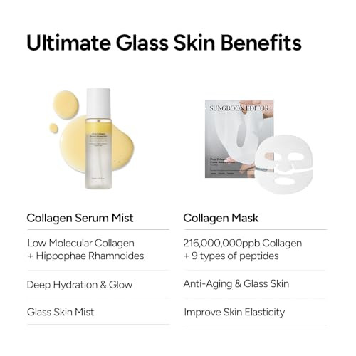 Sungboon Editor Wrinkle Mist Duo: Deep Collagen Power Boosting Mask Sheets 4Ea and Deep Collagen Barrier Serum Mist Hydrating Set For Women and Moms Korean Skincare