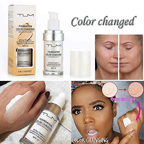 Ucanbe Tlm Color Changing Foundation Liquid With 2 Brushes And 2 Cosmetics Flawless Full Coverage Natural Color Face Primer Base Makeup 30Ml 2Pcs