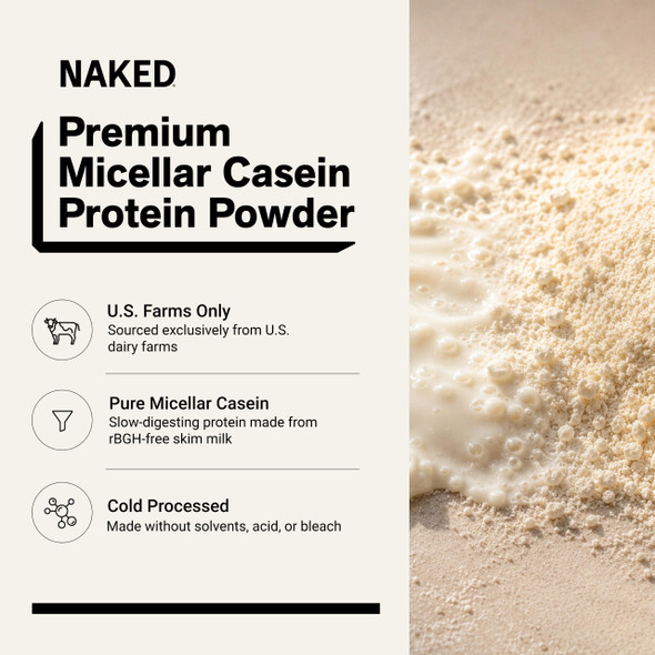 NAKED Casein  2Lb Micellar Chocolate Casein Protein  Bulk NSF Certified GMO-Free Gluten Free Soy Free Preservative Free  Stimulate Muscle Growth Enhance Recovery  24 Servings