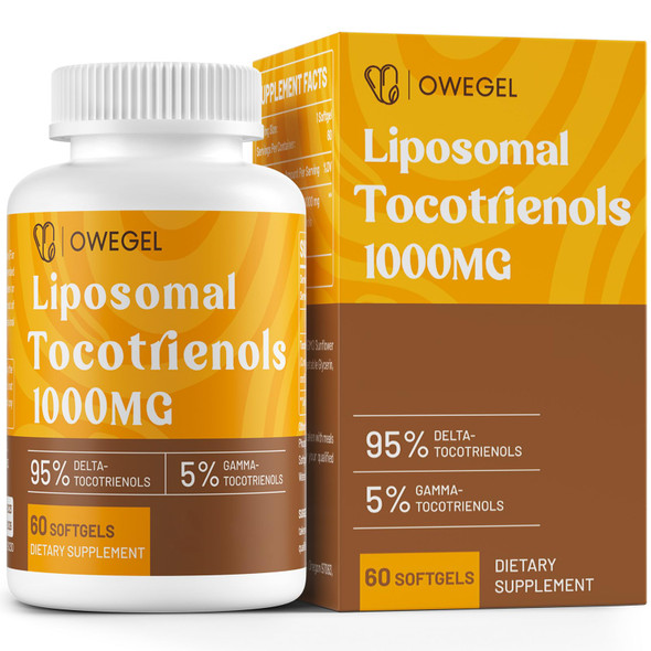 owegel Liposomal Vitamin E Tocotrienols 1000mg High Potency Tocotrienol Supplements 95% Delta and 5% Gamma Tocotrienols 60 Softgels