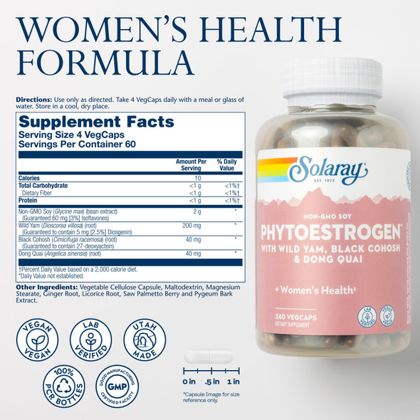 SOLARAY PhytoEstrogen Menopause Supplements, 240 VegCaps