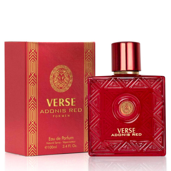 NovoGlow Verse Adonis Red for Men - 100ml Eau De Parfum Spray - Fruity Warm & Floral Fragrance Smell Fresh All Day Long Lasting Includes NovoGlow Carrying Pouch Gift for All Occasions 3.4 Fl Oz