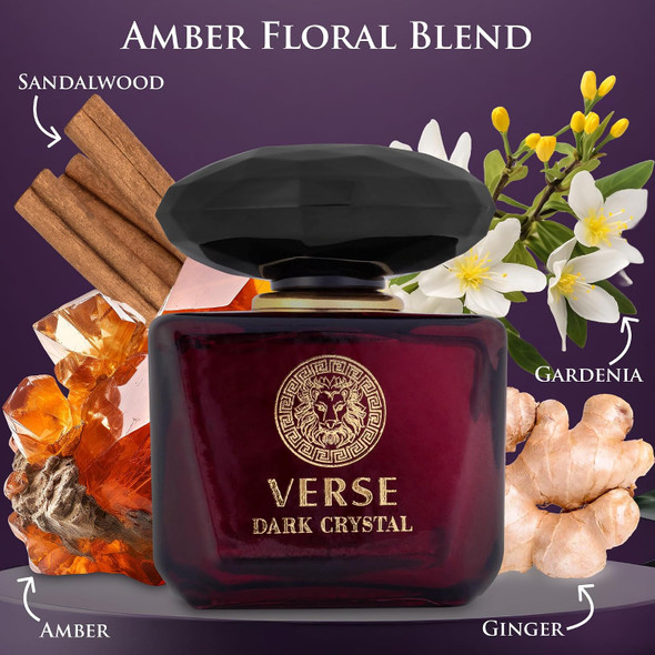 NovoGlow Verse Dark Crystal for Women 3.4fl Oz - Top Notes of Spicy Ginger & Cardamom with Pepper - Floral Tones of Orange Blossom & Creamy Coconut - Oriental Aroma with Warm & Musk - Elegant 100ml Bottle