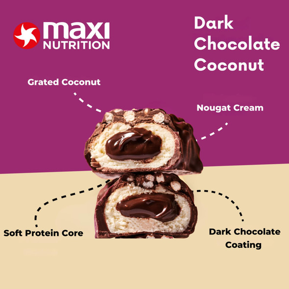 MaxiNutrition Creamy Core Protein Bar - Low in Sugar - 13g High Protein - Dark Chocolate Coconut, 189 kcal per Serving, 12 x 45g NO ARTIFICIAL COLOURS & FLAVOURS, NEW IMPROVED TASTE