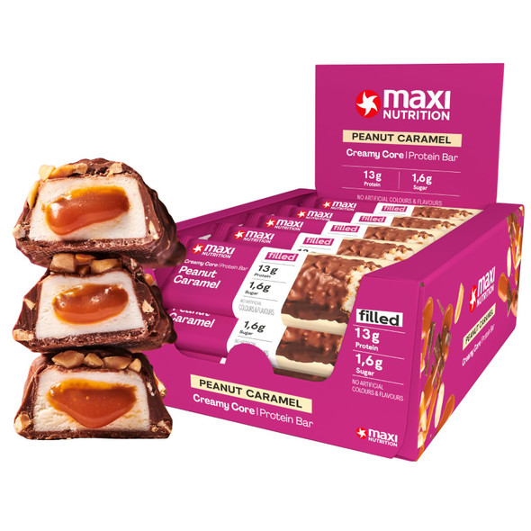 MaxiNutrition Creamy Core Protein Bar - Snack - Fat-Free, Low in Sugar - 13g Protein - Peanut Caramel, 182 kcal per Serving, 12 x 45g