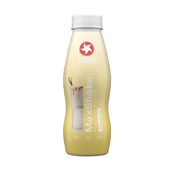 MaxiNutrition MaxShake Protein Milkshake Vanilla, 12 x 330 ml, Creamy Protein Shake for Travel, 25 g Protein, Low Fat and Low Carb, Lactose-Free, No Artificial Flavours