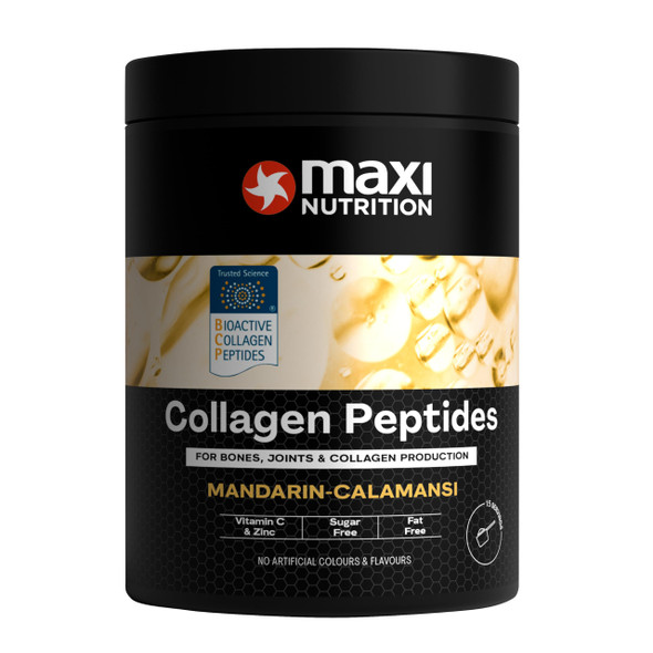 MaxiNutrition Collagen Peptides Mandarin 300 g, Fortigel® for Joint Cartilage, Tendoforte® for ligaments and tendons, Fortibone® for Bones, Verisol® for Skin + Vitamin C, + 5 mg of Zinc